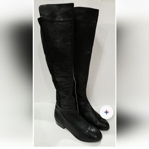 Michael Kors BLACK LEATHER FABRIC Stretch Knee High Boot Zipper Women 5.5 M Used